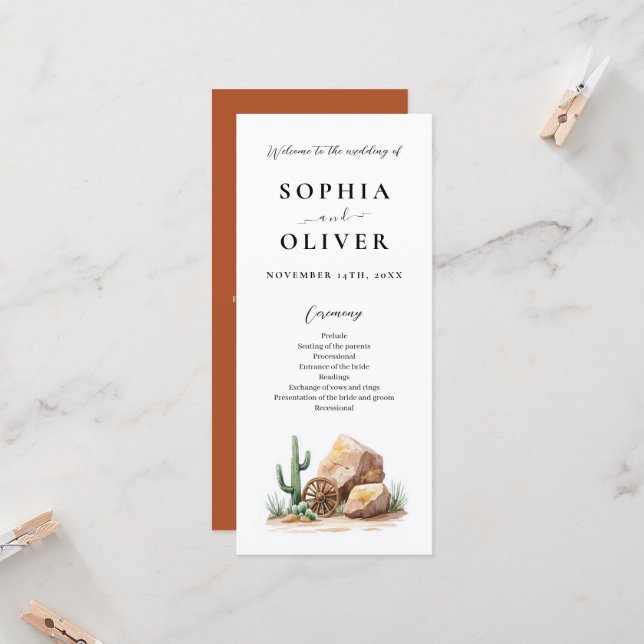 Rustic Desert Cactus Programme de mariage aquarell (Devant/Arrière en situation)