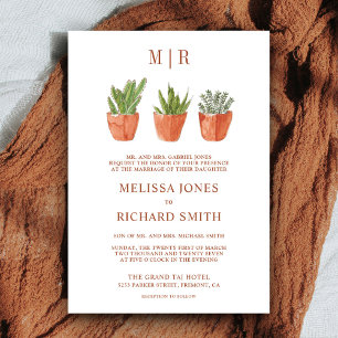 Rustic Desert Cactus Terracotta Pots Wedding Einladung