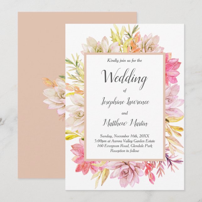 Rustic Desert Succulents Invitations de mariage (Devant / Derrière)