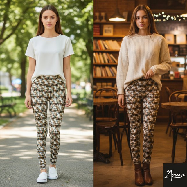 Rustic Diagonal Plaid Tweed Weave Earth Leggings (Von Creator hochgeladen)