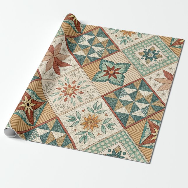 Rustic Diamond Patchwork Pattern - Geometric Geschenkpapier (Ungerollt)