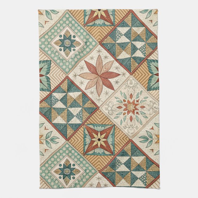 Rustic Diamond Patchwork Pattern - Geometric Geschirrtuch (Vertikal)