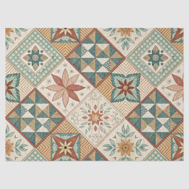 Rustic Diamond Patchwork Pattern - Geometric Seidenpapier (Vorderseite)
