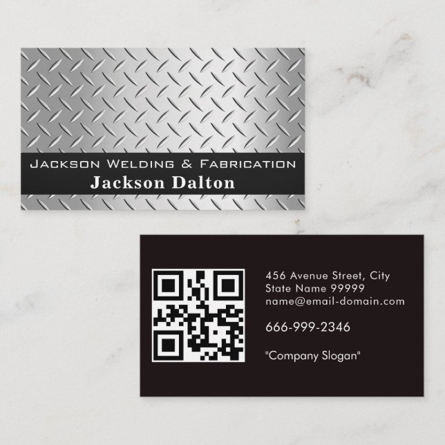 Rustic Diamond Plate Tradesman QR Code Template  Visitenkarte (Vorne/Hinten)