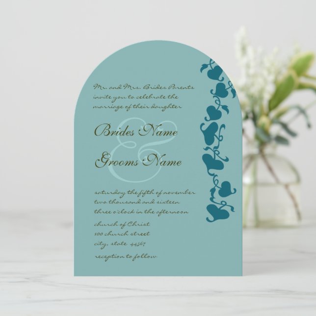 Rustic Die Cut Aqua Blue Hearts Faire-part de mari (Debout devant)