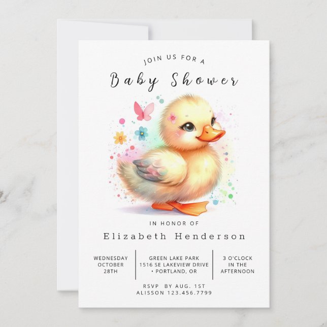 Rustic Digital Duck Baby Duck Einladung (Vorderseite)
