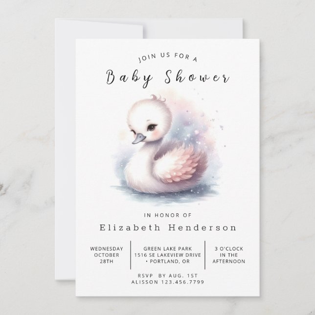 Rustic Digital Swan Baby Dusche Einladung (Vorderseite)