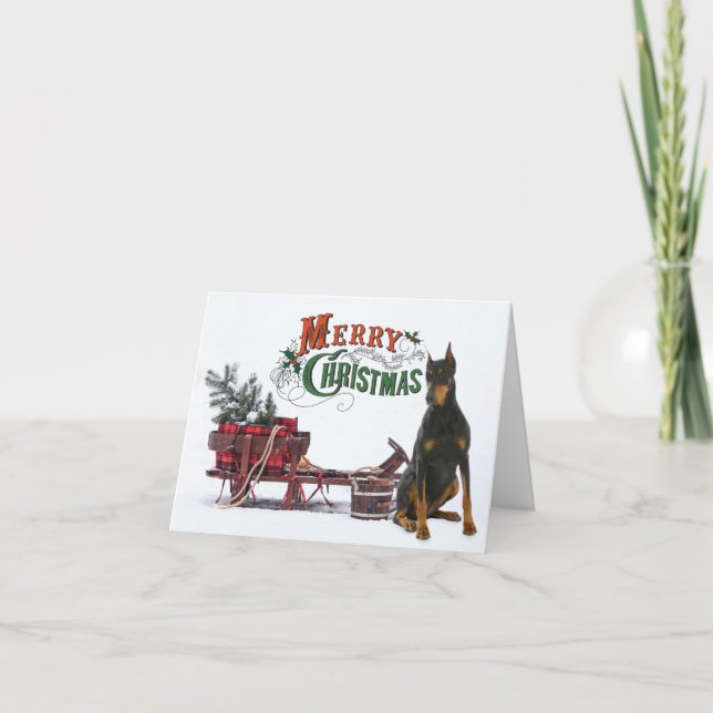 Rustic Doberman Christmas Feiertagskarte (Vorderseite)