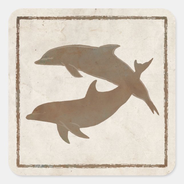 Rustic Dolphins Beach Wedding Umschlag Aufkleber (Vorderseite)