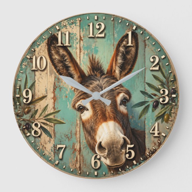 Rustic Donkey Große Wanduhr (Vorderseite)