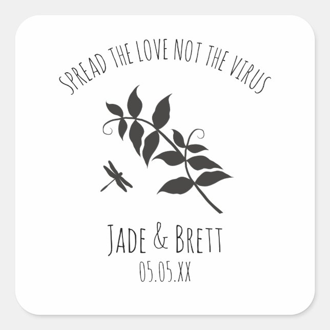 Rustic Dragonfly Pandemic Wedding Sanitizer Gel Quadratischer Aufkleber (Vorderseite)