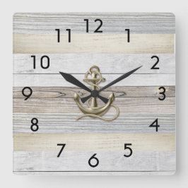 Rustic Driftwood Anchor Square Wall Clock Quadratische Wanduhr