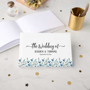 Rustic Dusty Blue Boho Chic Wildblumen Hochzeit Gästebuch