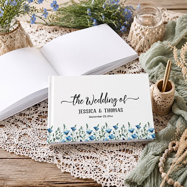 Rustic Dusty Blue Boho Chic Wildblumen Hochzeit Gästebuch (Von Creator hochgeladen)