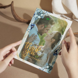 Rustic Dusty Blue Floral Danke Card - Foto