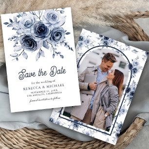 Rustic Dusty Blue Floral Foto Wedding Save The Date