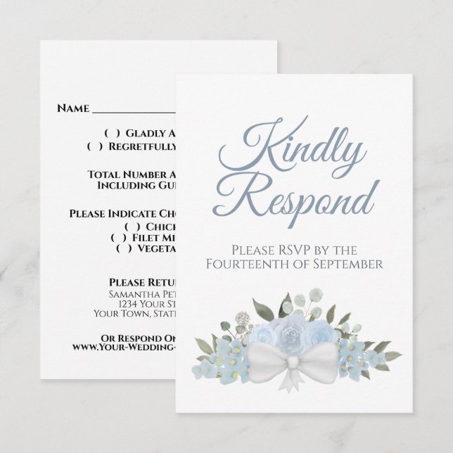 Rustic Dusty Blue Floral Kindly Respektierung Hoch RSVP Karte (Vorne/Hinten)