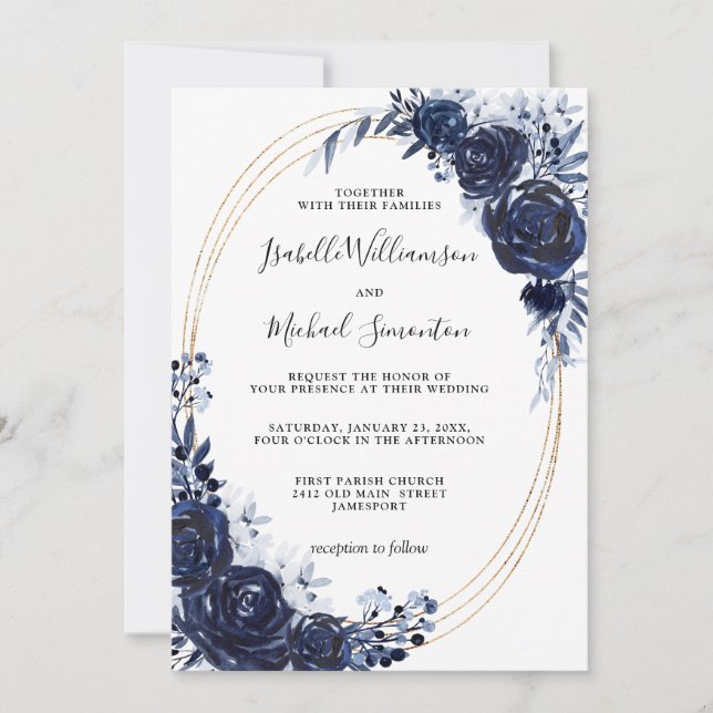 Rustic Dusty Blue Floral Wedding Einladung (Vorderseite)