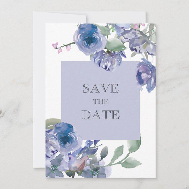 Rustic Dusty Blue Floral Wedding Save The Date (Vorderseite)