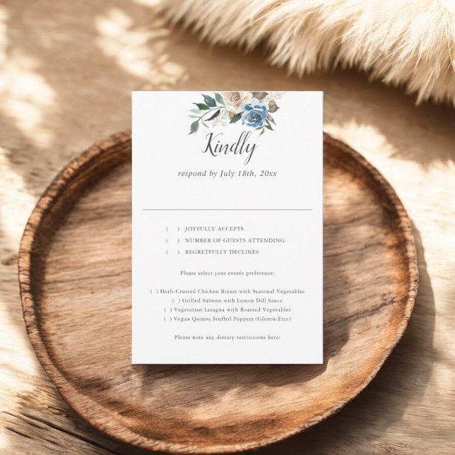 Rustic Dusty Blue Flowers Script Wedding RSVP (Von Creator hochgeladen)