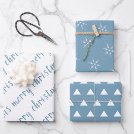 Rustic Dusty Blue Frohe Weihnachten Geschenkpapier Set