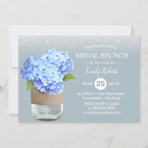 Rustic Dusty Blue Hydrangea Brautparty Brunch Einladung
