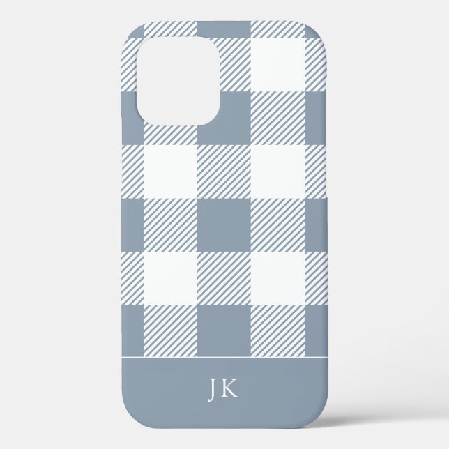 Rustic Dusty Blue Kariert Pattern Monogram Case-Mate iPhone Hülle (Rückseite)