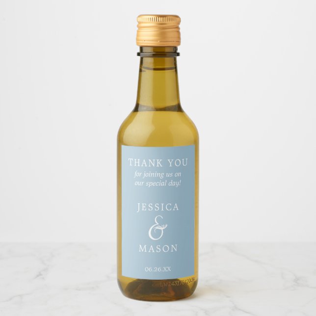 Rustic Dusty Blue Mini Wein Flasche Etikett Gefall (Vorderseite)