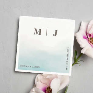 Rustic Dusty Blue Mit Monogramm Wedding Cocktail Serviette