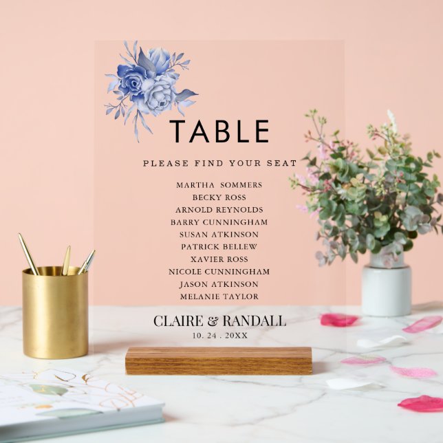 rustic dusty blue roses and other flowers acrylschild (Hochzeit)