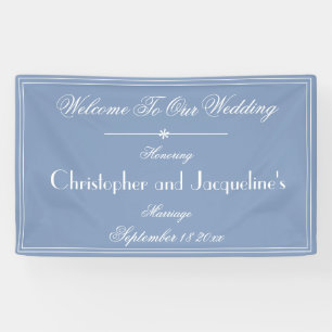 Rustic Dusty Blue Script Name Chic Wedding Willkom Banner