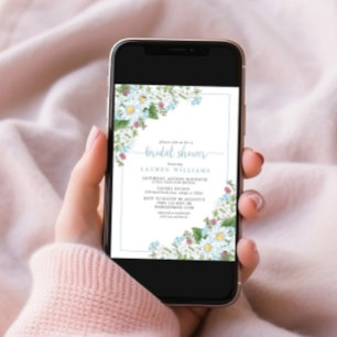 Rustic Dusty Blue Script Wildblume Brautparty Einladung