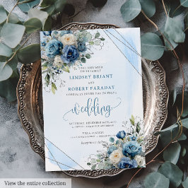 Rustic Dusty Blue Silver Floral Wedding Einladung