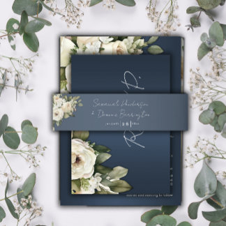 Rustic Dusty Blue und Boho Rose Wedding Einladungsbanderole