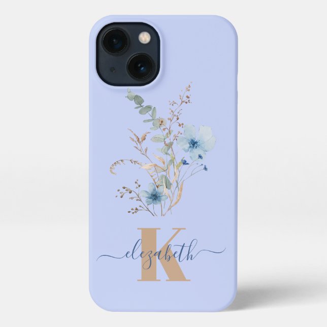 rustic dusty Blue watercolor flower bouquet iPhone Hülle (Rückseite)