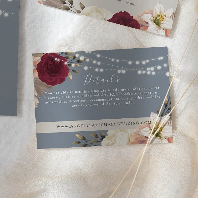 Rustic Dusty Blue Wedding Details Card Begleitkarte (Von Creator hochgeladen)