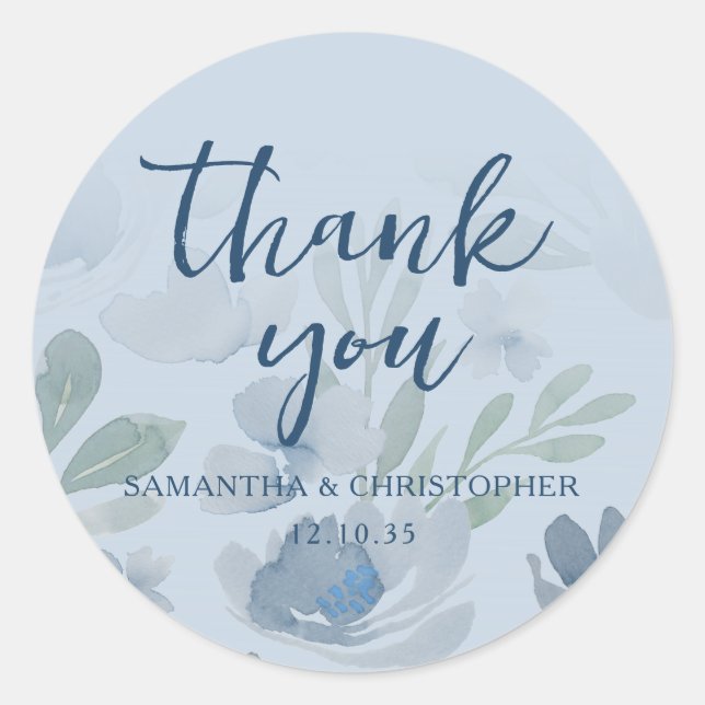 Rustic Dusty Blue Wedding Vielen Dank Runder Aufkleber (Vorderseite)