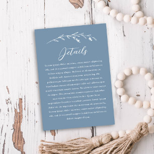 Rustic Dusty Blue Wildblume Hochzeitdetails Begleitkarte