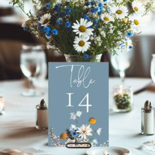Rustic Dusty Blue Wildblumen & Daisies Dusche Tischnummer