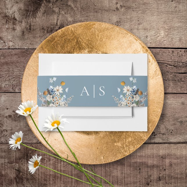 Rustic Dusty Blue Wildblumen & Daisies Wedding Einladungsbanderole (Rustic Dusty Blue Wildflowers & Daisies Wedding Invitation Belly Band)