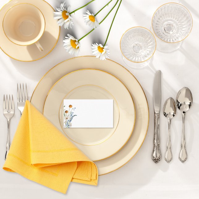 Rustic Dusty Blue Wildblumen & Daisies Wedding Platzkarte (Rustic Dusty Blue Wildflowers & Daisies Wedding Table Place Card)