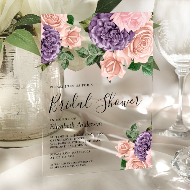 Rustic Dusty Peach Purple Floral Bridal Shower     Acryleinladungen (Von Creator hochgeladen)