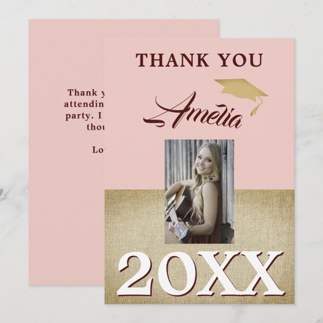 Rustic Dusty Pink Graduate 2 Photo Graduation Dankeskarte (Vorne/Hinten)