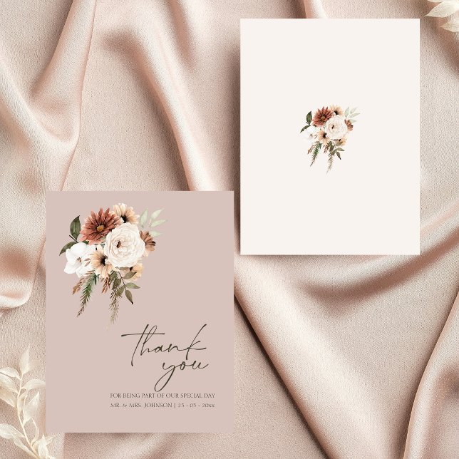 Rustic Dusty Pink Green Floral Wedding Vielen Dank Dankeskarte (Rustic Dusty Pink Green Floral Wedding Thank You)