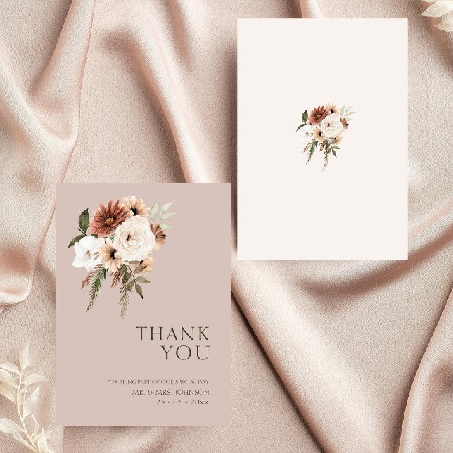 Rustic Dusty Pink Green Floral Wedding Vielen Dank Dankeskarte (Rustic Dusty Pink Green Floral Wedding Thank You)