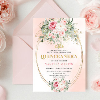 Rustic Dusty Pink Rose Gold Quinceañera Invite Einladung