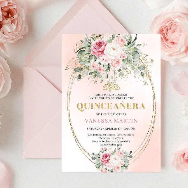 Rustic Dusty Pink Rose Gold Quinceañera Invite Einladung (Rustic Dusty Pink Rose Gold Quinceañera Invite

)