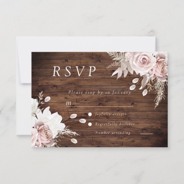 Rustic Dusty Rose Blush Floral Wedding All Event RSVP Karte (Vorderseite)