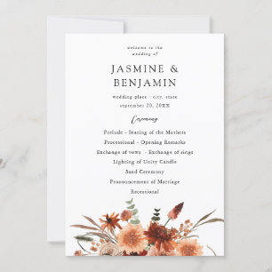 Rustic Earth & Champagne Florals Hochzeitsprogramm Einladung