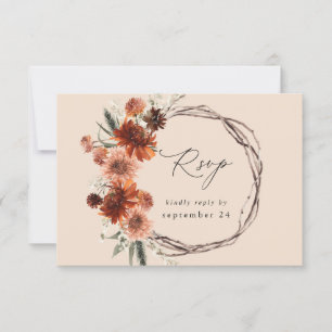 Rustic Earth & Champagne Florals w Meal - BEIG2 RSVP Karte